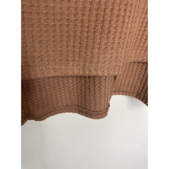 Zenana Thermal Waffle Knit Cowl Neck Hi-Low Tunic Oversized Sweater Cocoa Rayon - Picture 9 of 16
